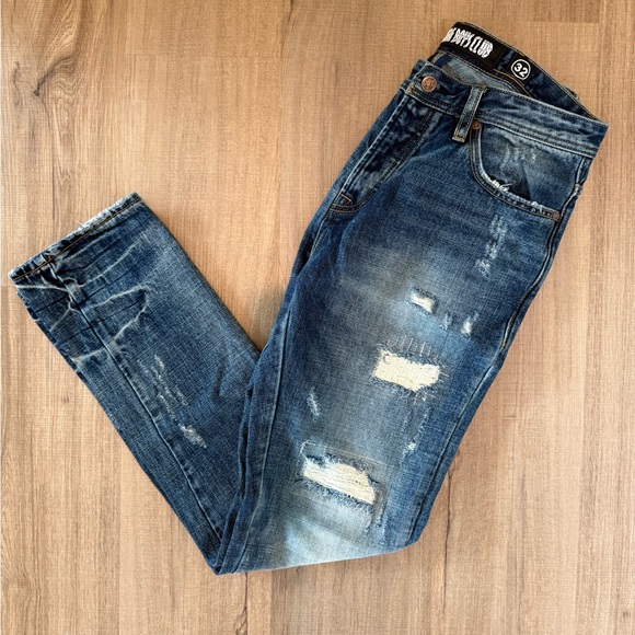 Billionaire Boys Club Blue Skinny Jeans with Distressed Fading